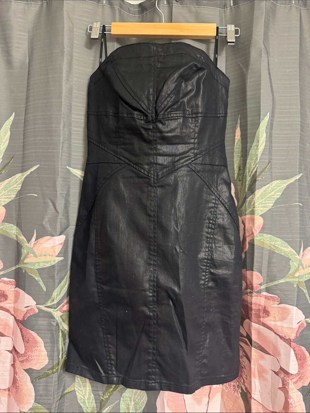 Strapless Black Faux Leather Dress